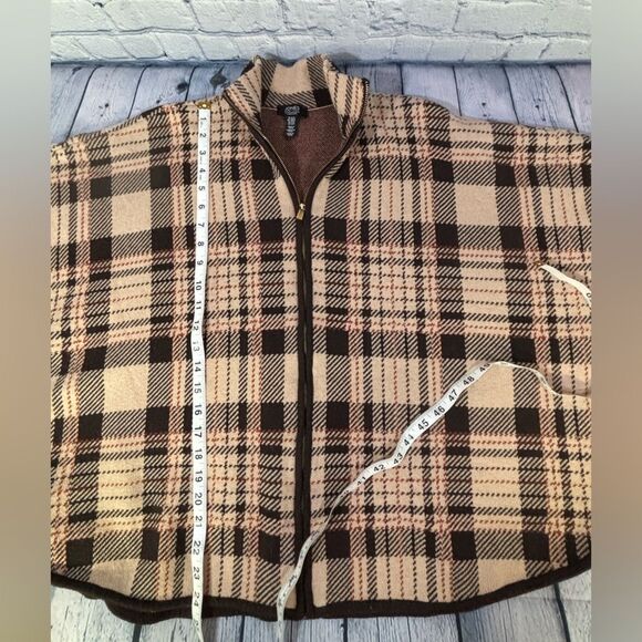JONES NEW YORK Signature Cotton Blend Plaid Front Zipper Preppy Poncho S/M - Picture 6 of 9